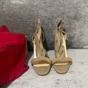 AUTHENTIC Christian Louboutin Nude Braided Ankle Strap Sandals Red Sole Heels